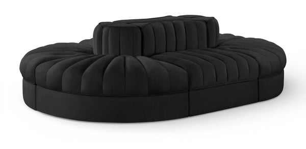 Meridian Furniture Rummi Six Piece Modular Sectional Black Velvet Channel Tufted Contemporary Sofa 660Black-Sec6C