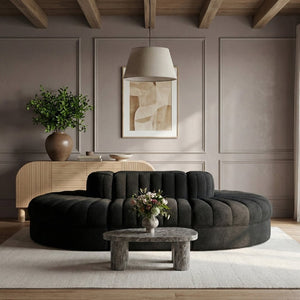Meridian Furniture Rummi Six Piece Modular Sectional Black Velvet Channel Tufted Contemporary Sofa 660Black-Sec6C