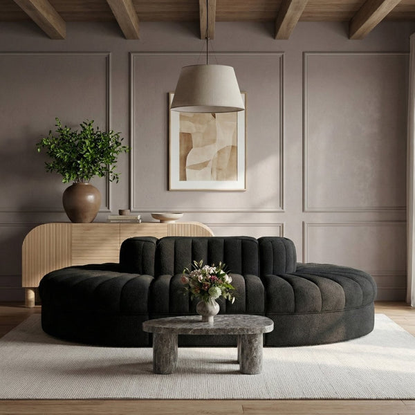 Meridian Furniture Rummi Six Piece Modular Sectional Black Velvet Channel Tufted Contemporary Sofa 660Black-Sec6C