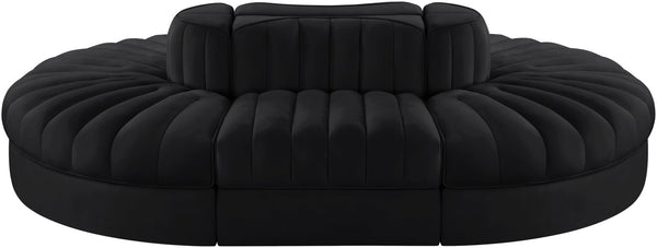 Meridian Furniture Rummi Six Piece Modular Sectional Black Velvet Channel Tufted Contemporary Sofa 660Black-Sec6C