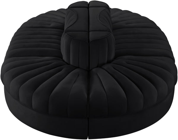 Meridian Furniture Rummi Six Piece Modular Sectional Black Velvet Channel Tufted Contemporary Sofa 660Black-Sec6C