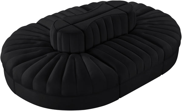 Meridian Furniture Rummi Six Piece Modular Sectional Black Velvet Channel Tufted Contemporary Sofa 660Black-Sec6C