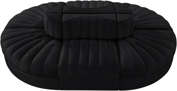 Meridian Furniture Rummi Six Piece Modular Sectional Black Velvet Channel Tufted Contemporary Sofa 660Black-Sec6C
