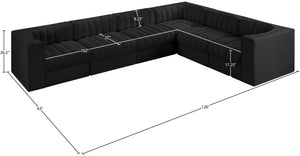 Meridian Furniture Rummi Six Piece Modular Sectional Black Velvet Channel Tufted Low Profile Sofa 660Black-Sec6D