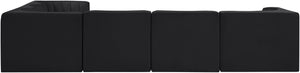 Meridian Furniture Rummi Six Piece Modular Sectional Black Velvet Channel Tufted Low Profile Sofa 660Black-Sec6D