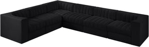 Meridian Furniture Rummi Six Piece Modular Sectional Black Velvet Channel Tufted Low Profile Sofa 660Black-Sec6D