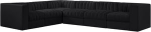 Meridian Furniture Rummi Six Piece Modular Sectional Black Velvet Channel Tufted Low Profile Sofa 660Black-Sec6D