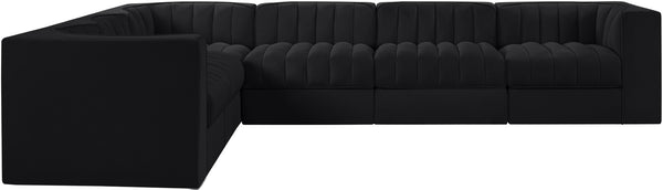 Meridian Furniture Rummi Six Piece Modular Sectional Black Velvet Channel Tufted Low Profile Sofa 660Black-Sec6D