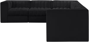 Meridian Furniture Rummi Six Piece Modular Sectional Black Velvet Channel Tufted Low Profile Sofa 660Black-Sec6D