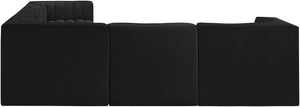 Meridian Furniture Rummi Six Piece Modular Sectional Black Velvet Channel Tufted Low Profile Sofa 660Black-Sec6D