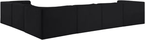 Meridian Furniture Rummi Six Piece Modular Sectional Black Velvet Channel Tufted Low Profile Sofa 660Black-Sec6D
