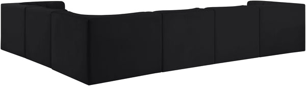Meridian Furniture Rummi Six Piece Modular Sectional Black Velvet Channel Tufted Low Profile Sofa 660Black-Sec6D