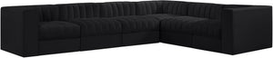 Meridian Furniture Rummi Six Piece Modular Sectional Black Velvet Channel Tufted Low Profile Sofa 660Black-Sec6D