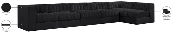 Meridian Furniture Rummi Six Piece Modular Sectional Channel Tufted Velvet Sofa for Open Living Spaces 660Black-Sec6E