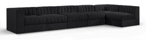 Meridian Furniture Rummi Six Piece Modular Sectional Channel Tufted Velvet Sofa for Open Living Spaces 660Black-Sec6E