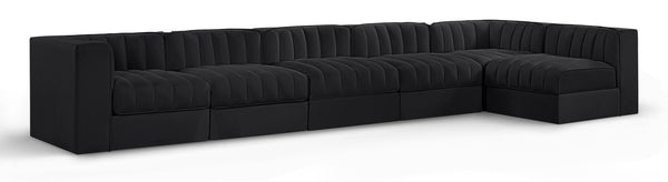 Meridian Furniture Rummi Six Piece Modular Sectional Channel Tufted Velvet Sofa for Open Living Spaces 660Black-Sec6E