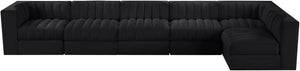 Meridian Furniture Rummi Six Piece Modular Sectional Channel Tufted Velvet Sofa for Open Living Spaces 660Black-Sec6E