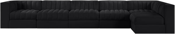 Meridian Furniture Rummi Six Piece Modular Sectional Channel Tufted Velvet Sofa for Open Living Spaces 660Black-Sec6E