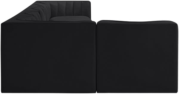 Meridian Furniture Rummi Six Piece Modular Sectional Channel Tufted Velvet Sofa for Open Living Spaces 660Black-Sec6E