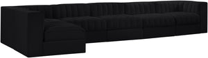 Meridian Furniture Rummi Six Piece Modular Sectional Channel Tufted Velvet Sofa for Open Living Spaces 660Black-Sec6E