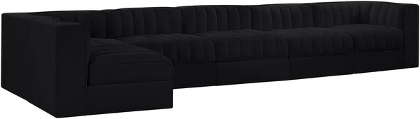 Meridian Furniture Rummi Six Piece Modular Sectional Channel Tufted Velvet Sofa for Open Living Spaces 660Black-Sec6E