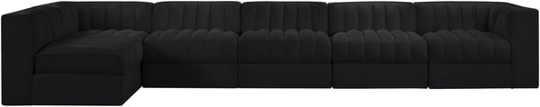 Meridian Furniture Rummi Six Piece Modular Sectional Channel Tufted Velvet Sofa for Open Living Spaces 660Black-Sec6E