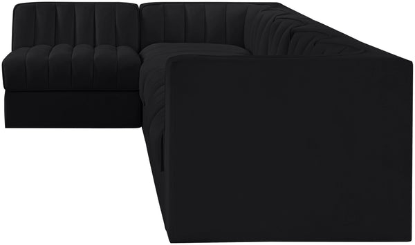 Meridian Furniture Rummi Six Piece Modular Sectional Channel Tufted Velvet Sofa for Open Living Spaces 660Black-Sec6E