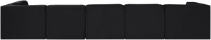 Meridian Furniture Rummi Six Piece Modular Sectional Channel Tufted Velvet Sofa for Open Living Spaces 660Black-Sec6E
