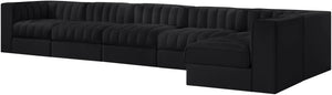 Meridian Furniture Rummi Six Piece Modular Sectional Channel Tufted Velvet Sofa for Open Living Spaces 660Black-Sec6E