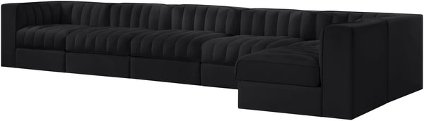 Meridian Furniture Rummi Six Piece Modular Sectional Channel Tufted Velvet Sofa for Open Living Spaces 660Black-Sec6E