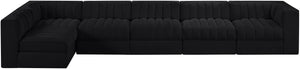 Meridian Furniture Rummi Six Piece Modular Sectional Channel Tufted Velvet Sofa for Open Living Spaces 660Black-Sec6E