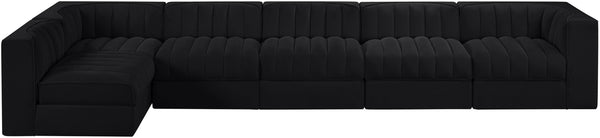 Meridian Furniture Rummi Six Piece Modular Sectional Channel Tufted Velvet Sofa for Open Living Spaces 660Black-Sec6E
