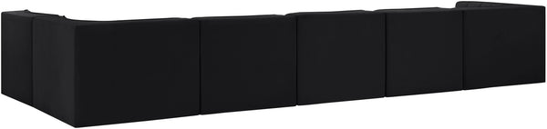 Meridian Furniture Rummi Six Piece Modular Sectional Channel Tufted Velvet Sofa for Open Living Spaces 660Black-Sec6E