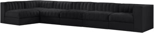 Meridian Furniture Rummi Six Piece Modular Sectional Channel Tufted Velvet Sofa for Open Living Spaces 660Black-Sec6E