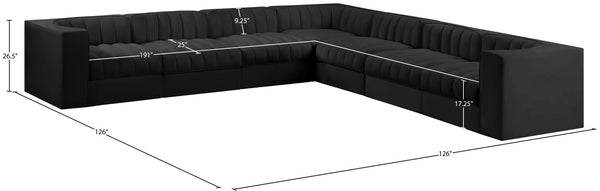 Meridian Furniture Rummi 7 Piece Modular Sectional Channel Tufted Black Velvet Low Profile Seating 660Black-Sec7A