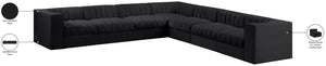 Meridian Furniture Rummi 7 Piece Modular Sectional Channel Tufted Black Velvet Low Profile Seating 660Black-Sec7A