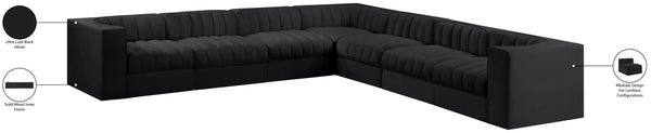 Meridian Furniture Rummi 7 Piece Modular Sectional Channel Tufted Black Velvet Low Profile Seating 660Black-Sec7A