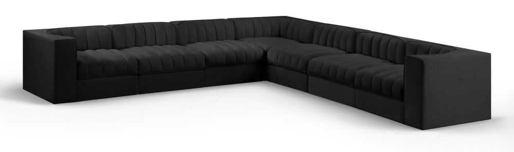 Meridian Furniture Rummi 7 Piece Modular Sectional Channel Tufted Black Velvet Low Profile Seating 660Black-Sec7A