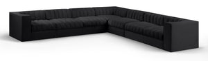 Meridian Furniture Rummi 7 Piece Modular Sectional Channel Tufted Black Velvet Low Profile Seating 660Black-Sec7A