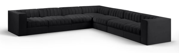 Meridian Furniture Rummi 7 Piece Modular Sectional Channel Tufted Black Velvet Low Profile Seating 660Black-Sec7A