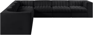Meridian Furniture Rummi 7 Piece Modular Sectional Channel Tufted Black Velvet Low Profile Seating 660Black-Sec7A