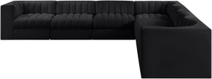 Meridian Furniture Rummi 7 Piece Modular Sectional Channel Tufted Black Velvet Low Profile Seating 660Black-Sec7A