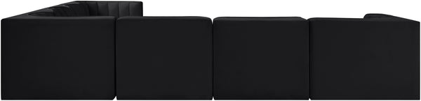 Meridian Furniture Rummi 7 Piece Modular Sectional Channel Tufted Black Velvet Low Profile Seating 660Black-Sec7A