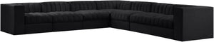 Meridian Furniture Rummi 7 Piece Modular Sectional Channel Tufted Black Velvet Low Profile Seating 660Black-Sec7A