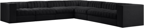 Meridian Furniture Rummi 7 Piece Modular Sectional Channel Tufted Black Velvet Low Profile Seating 660Black-Sec7A