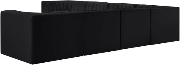Meridian Furniture Rummi 7 Piece Modular Sectional Channel Tufted Black Velvet Low Profile Seating 660Black-Sec7A