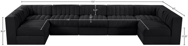 Meridian Furniture Rummi Channel Tufted Velvet Seven Piece Modular Sectional for Large Living Rooms 660Black-Sec7B