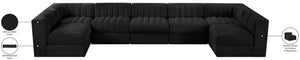 Meridian Furniture Rummi Channel Tufted Velvet Seven Piece Modular Sectional for Large Living Rooms 660Black-Sec7B