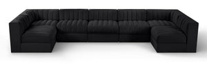 Meridian Furniture Rummi Channel Tufted Velvet Seven Piece Modular Sectional for Large Living Rooms 660Black-Sec7B