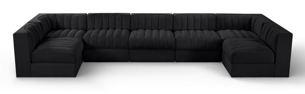 Meridian Furniture Rummi Channel Tufted Velvet Seven Piece Modular Sectional for Large Living Rooms 660Black-Sec7B